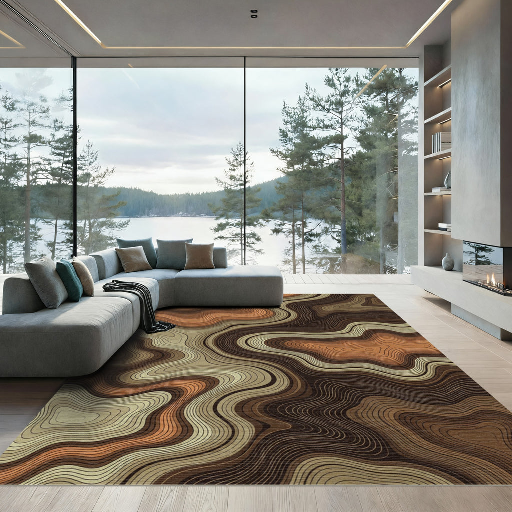 Abstract Earthy Topographic Contour Lines Rug