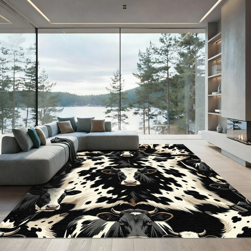 Black and White Dairy Cow Collage Rug