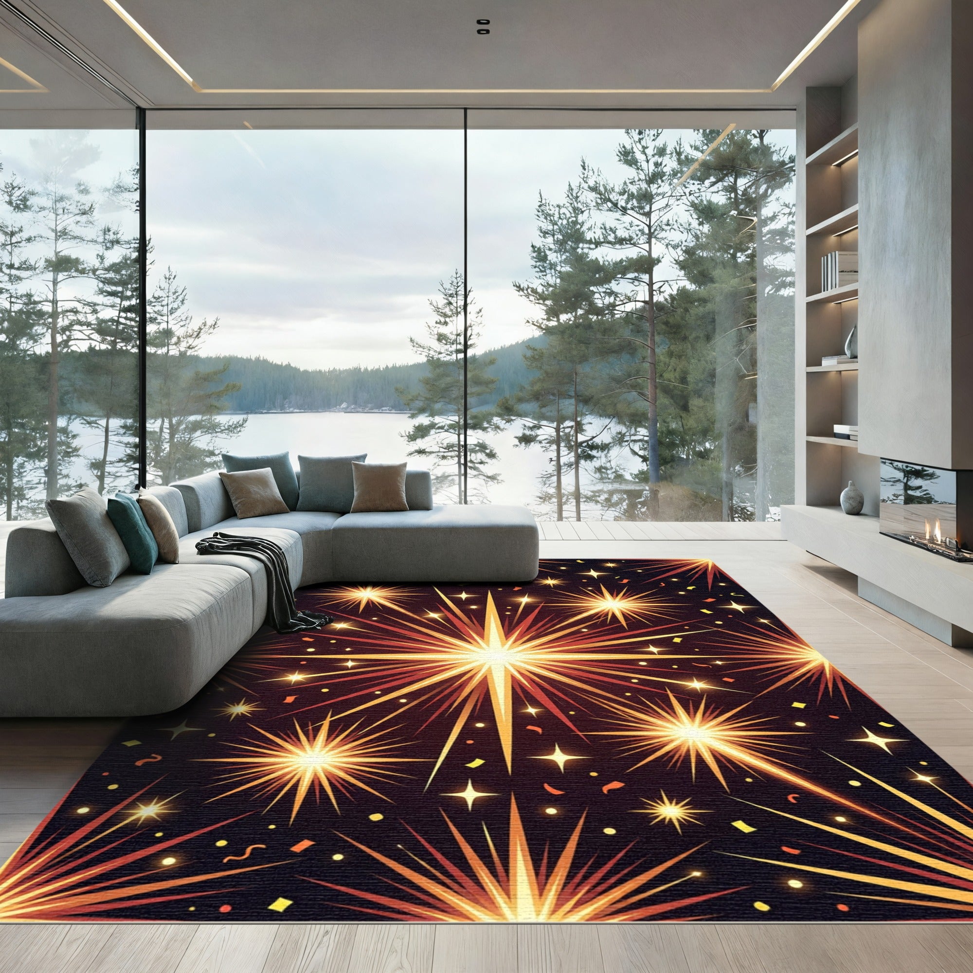 Radiant Golden Starburst Celebration Rug