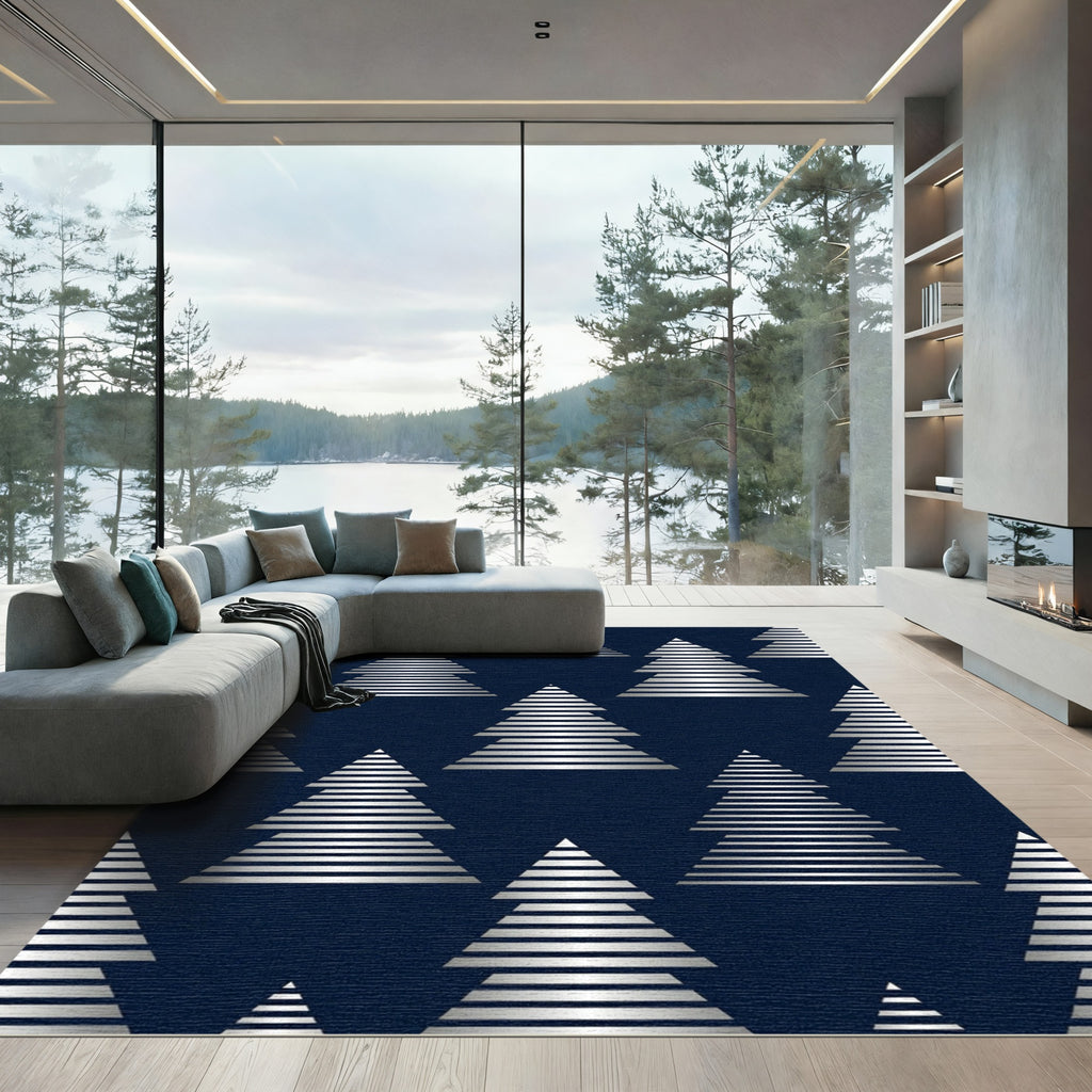 Silver Striped Minimalist Pine Forest Rug
