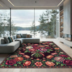 Dark Floral Bouquet Classic Rose Arrangement Rug
