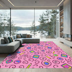 Pink Schoolbook Pencil Swirls Composition Rug
