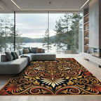 Elegant Golden Scroll Damask Art Rug