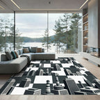 Monochrome Cityscape Industrial Towers Rug