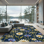 Daisies and Cornflowers on Navy Blue Rug