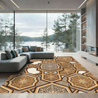Golden Geometric Hexagon Mandala Tile Rug