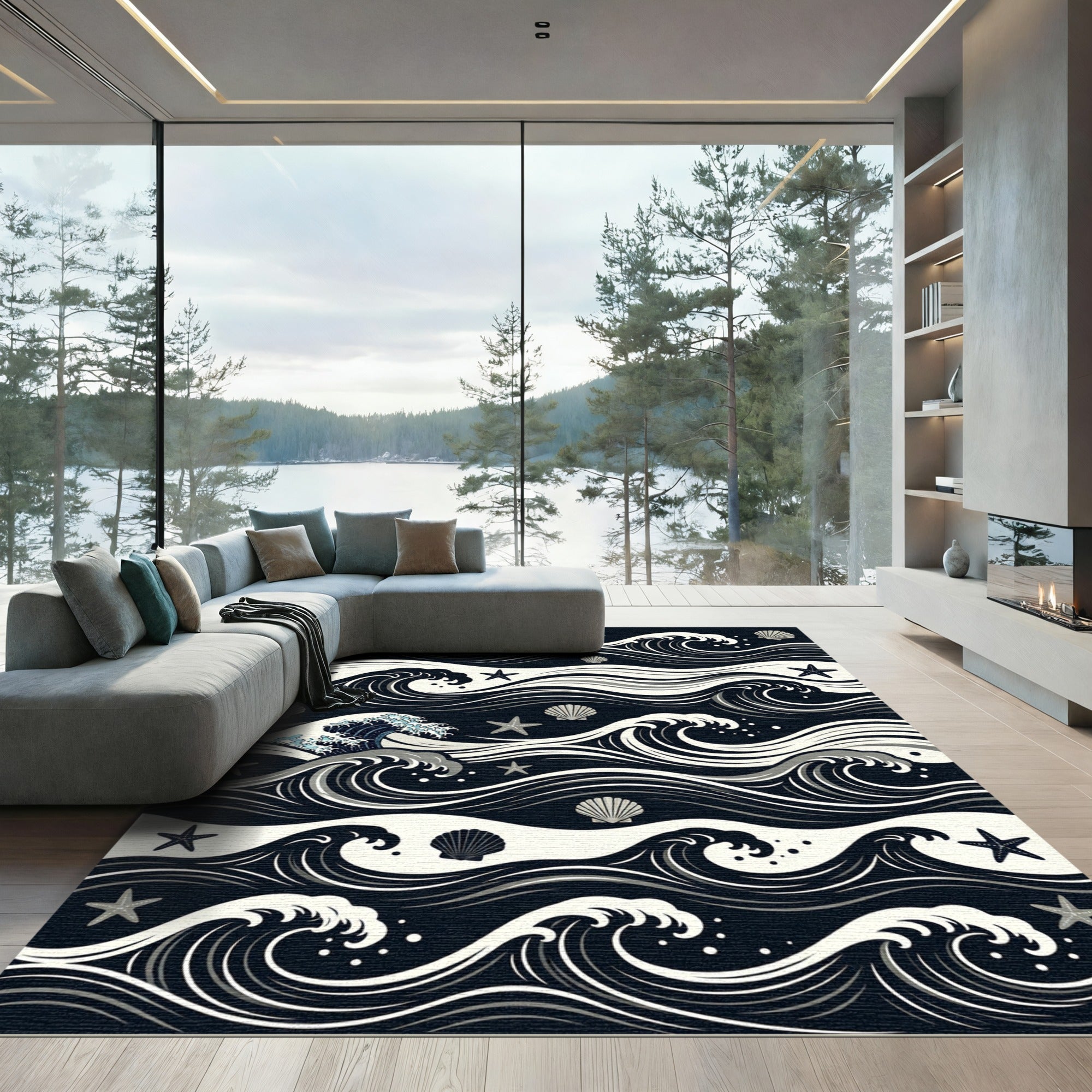 Japanese Ocean Wave Star and Shell Rug
