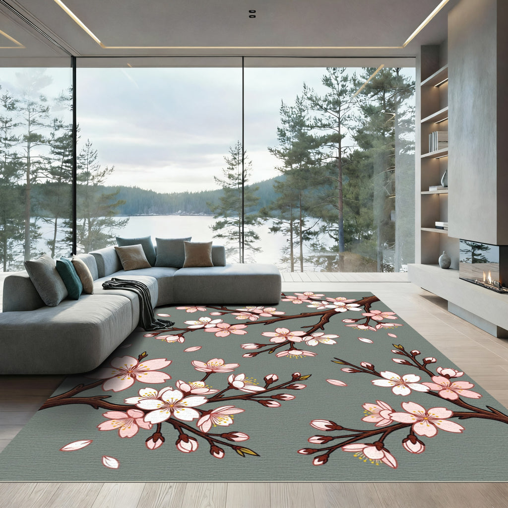 Elegant Pink Cherry Blossom Branch Rug