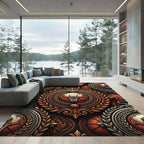 Ornate Bronze Basketball Emblem Medallion Rug