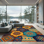 Earthy Jewel Tone Medallion Folk Art Rug