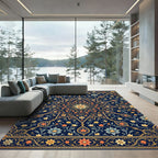 Midnight Navy Star Bloom Medallion Rug