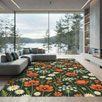 Botanical Orange Poppy Daisy Meadow Rug