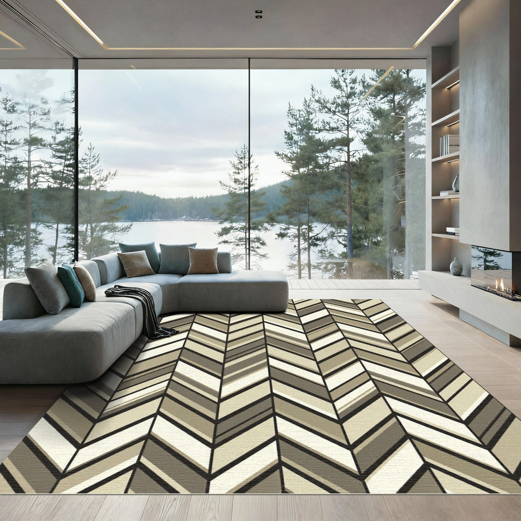 Neutral Tones Herringbone Stripes Rug