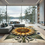 Golden Sunflower Botanical Meadow Illustration Rug