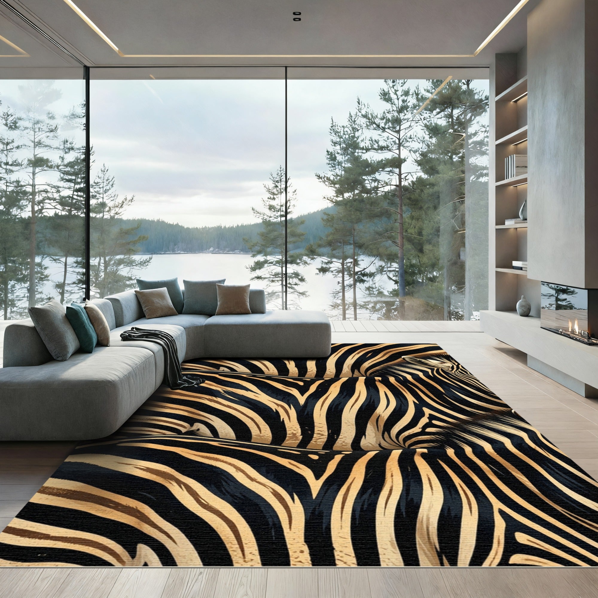 Bold Black Gold Zebra Stripes Rug