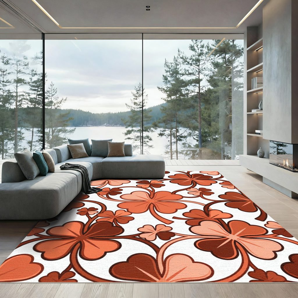 Terra Cotta Four Leaf Clover Botanical Rug