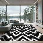 Bold Black White Zigzag Geometry Rug