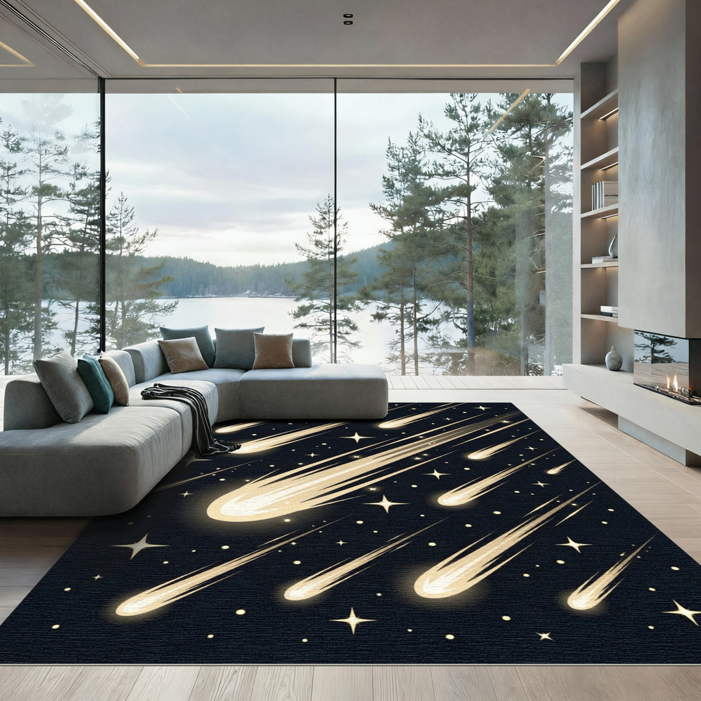 Radiant Golden Shooting Star Night Sky Rug