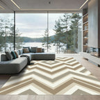 Taupe and Cream Geometric Chevron Rug