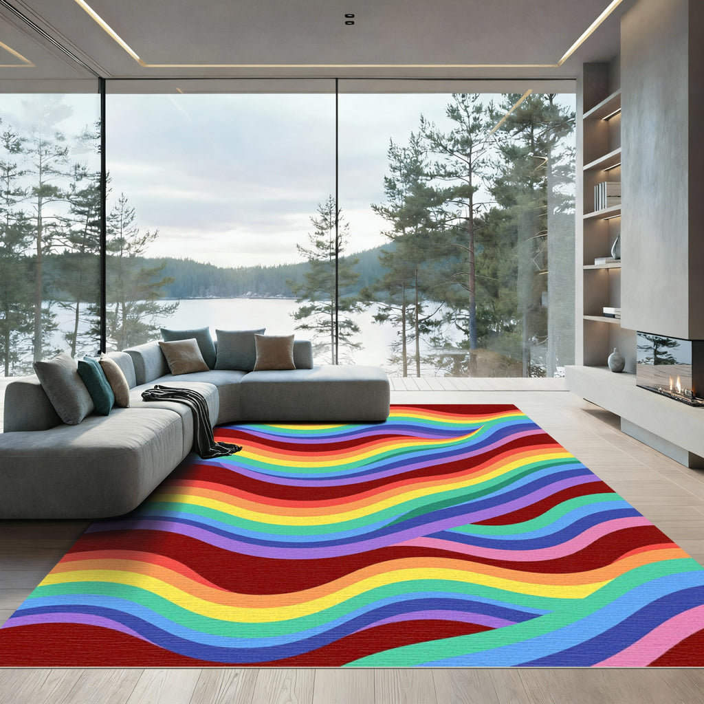 Vibrant Rainbow Wavy Stripes Rug