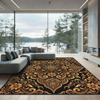 Golden Floral Damask Baroque Rug