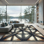 Industrial Charcoal Steel Geometric Grid Rug