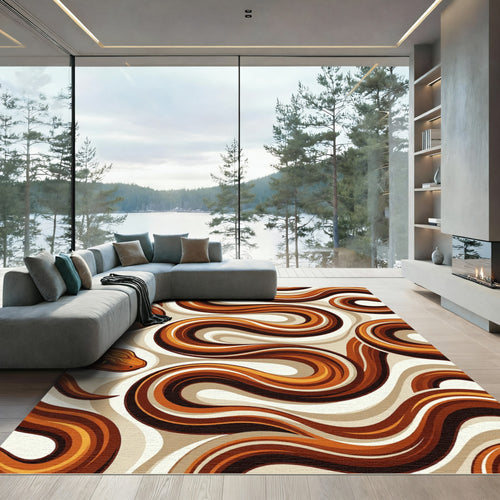 Abstract Amber Serpentine Wave Rug