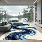 Deep Indigo Fluid Abstract Wave Rug