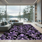 Ornate Royal Purple Damask Scroll Rug