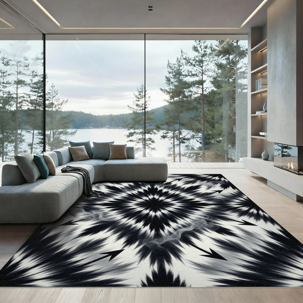 Monochromatic Abstract Spiky Star Rug