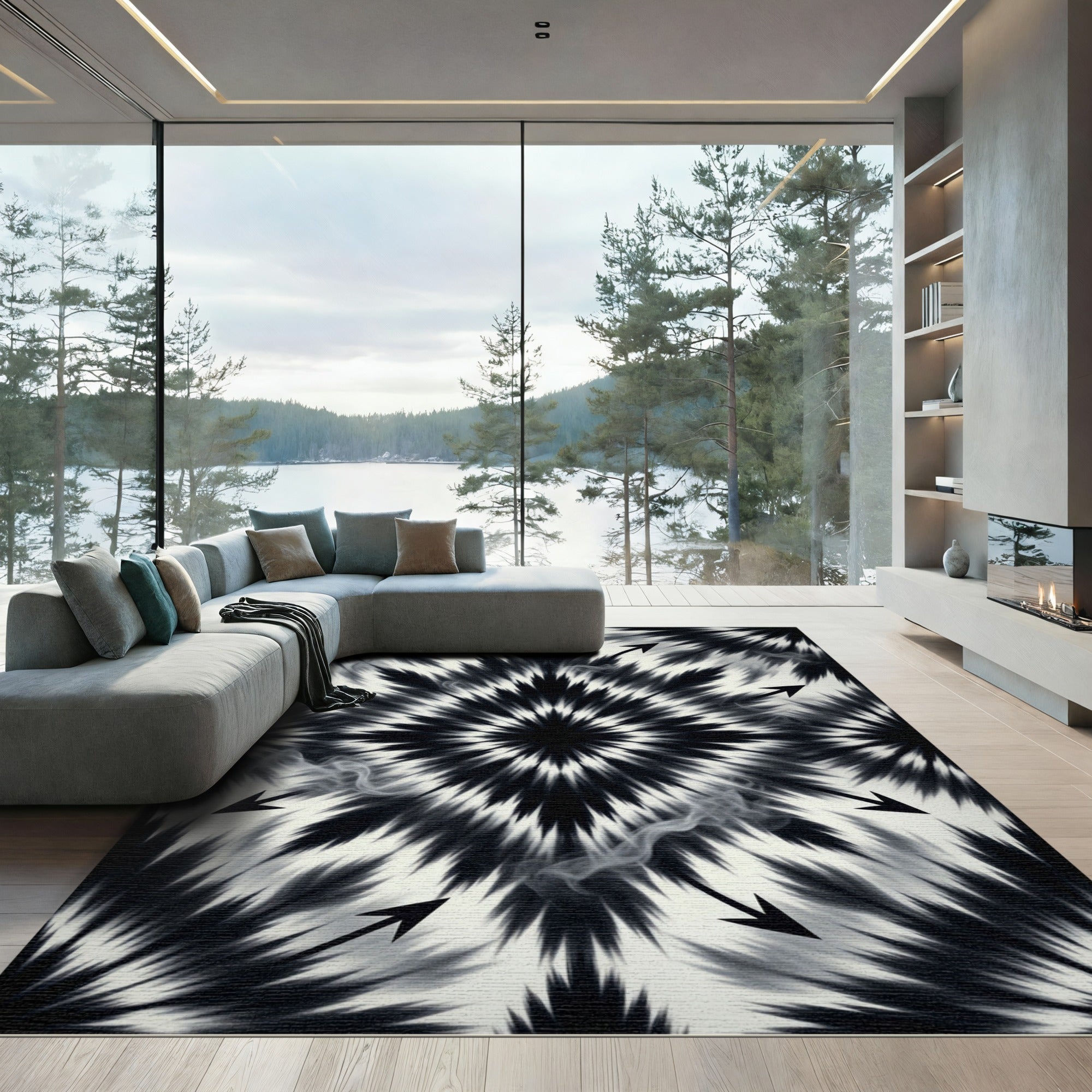 Monochromatic Abstract Spiky Star Rug