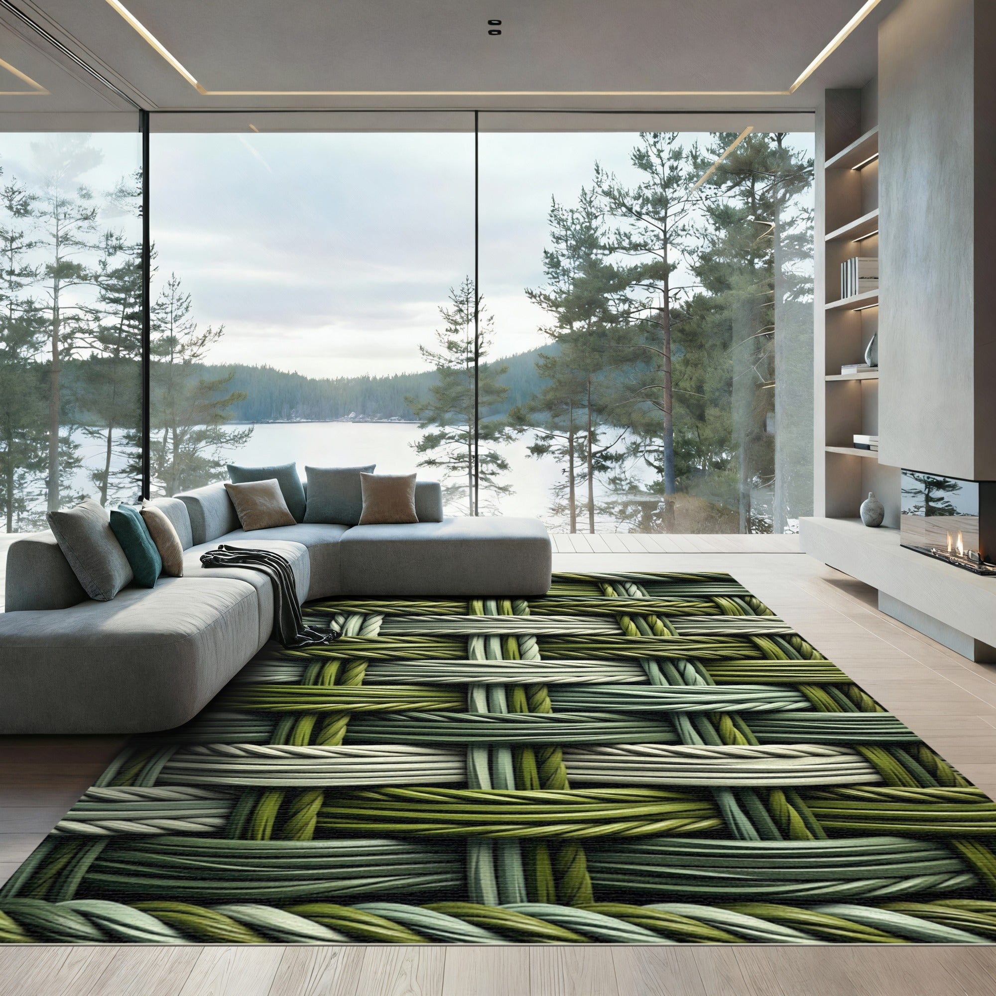Green Woven Texture Interlaced Rope Rug