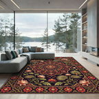 Ornate Crimson Lotus Mandala Frame Rug