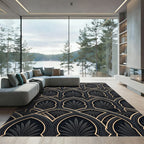 Dark Gray Arch Leaf Geometric Rug