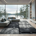 Grayscale Cracked Concrete Blocks Rug