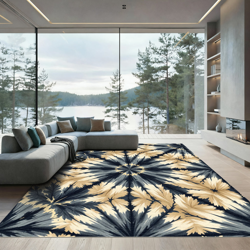 Dark Tan Leaf Radial Burst Rug