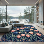 Elegant Blush and Navy Tulip Garden Rug