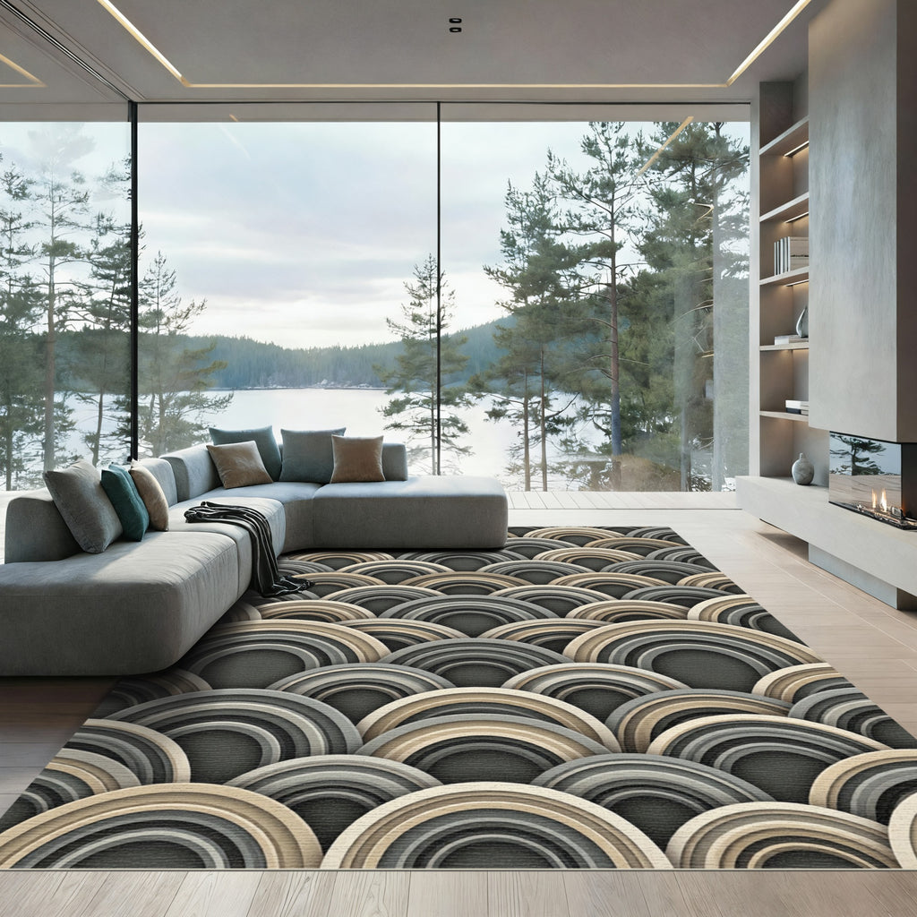 Neutral Toned Scalloped Arch Ripple Rug