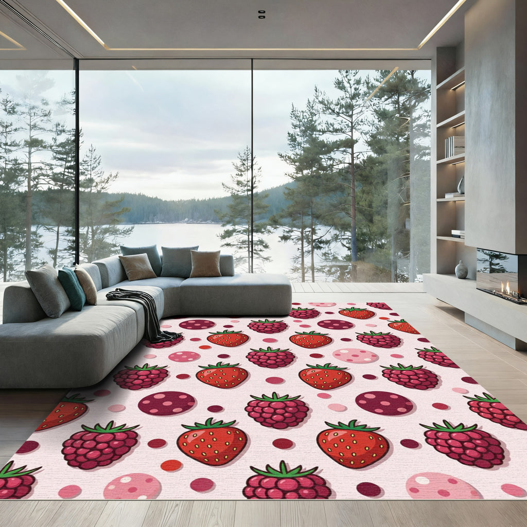 Bright Red Berry Polka Dot Collage Rug