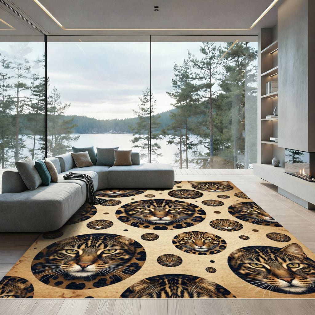 Golden Leopard Spotted Feline Portrait Rug