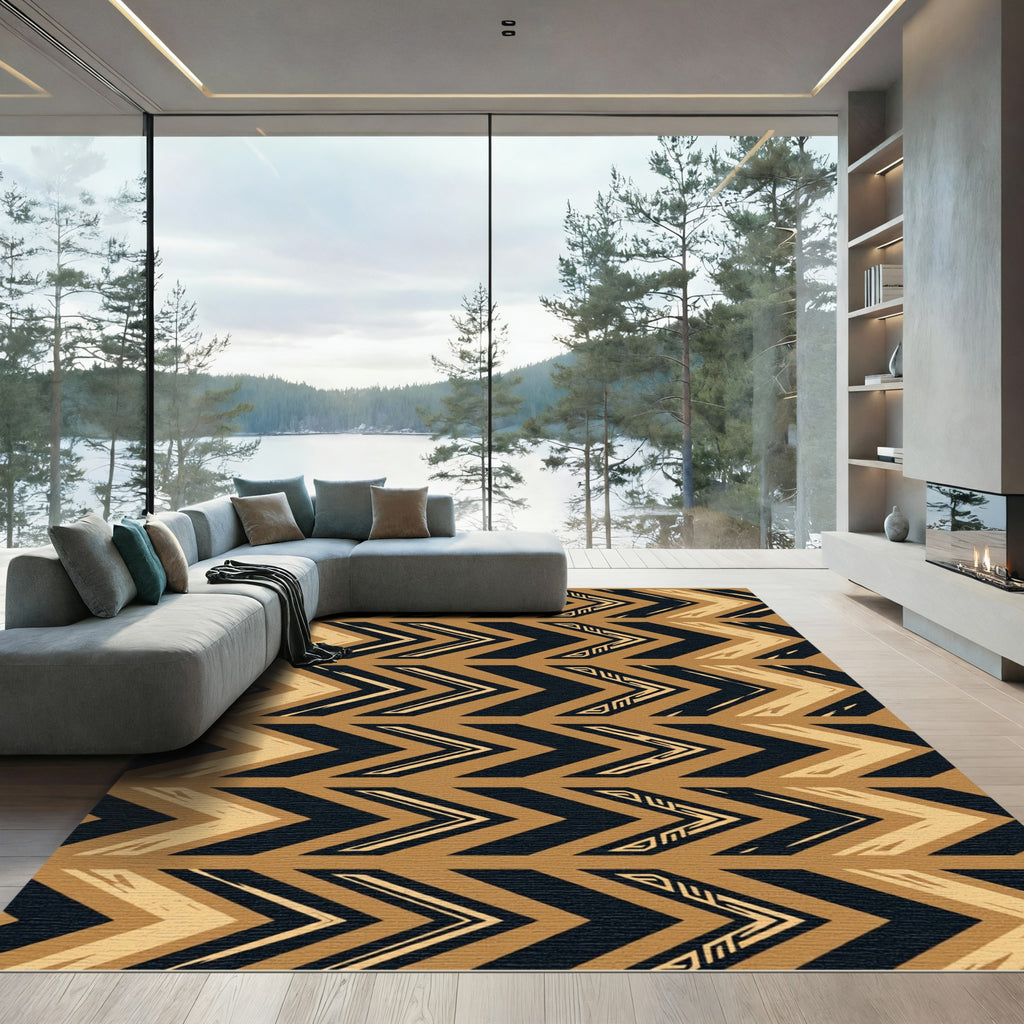 Bold Black Gold Chevron Arrows Rug