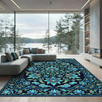 Cerulean Floral Symmetry Deep Azure Rug