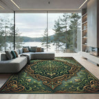 Emerald Gold Floral Arabesque Frame Rug