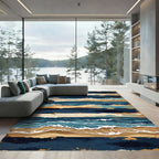Earthy Coastal Blue Layered Wave Rug