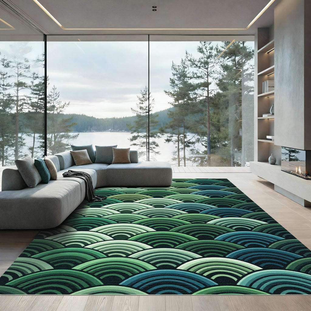 Green Blue Layered Scales Rug