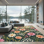 Soft Pastel Cosmos Field Floral Meadow Rug