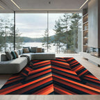 Modern Crimson Black Geometric Chevron Rug