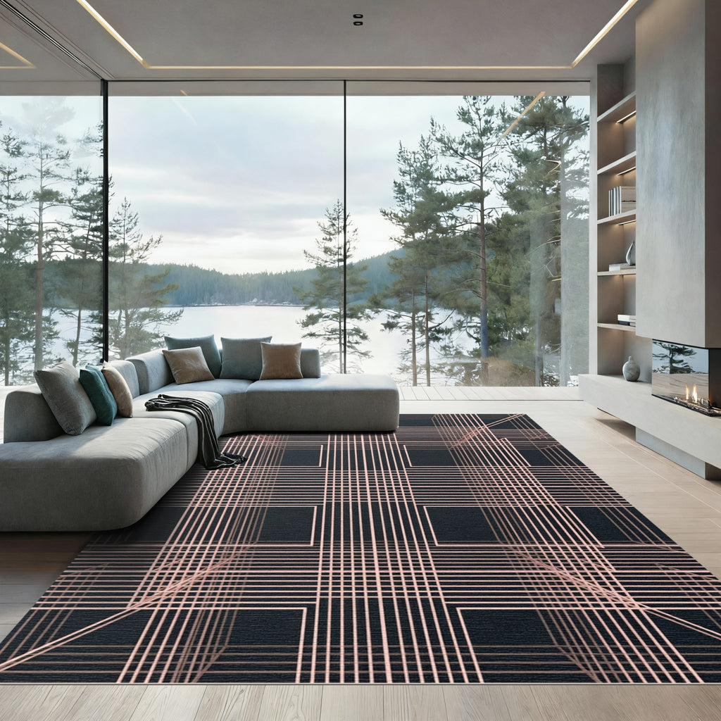 Blush Pink Geometric Cube Structure Rug
