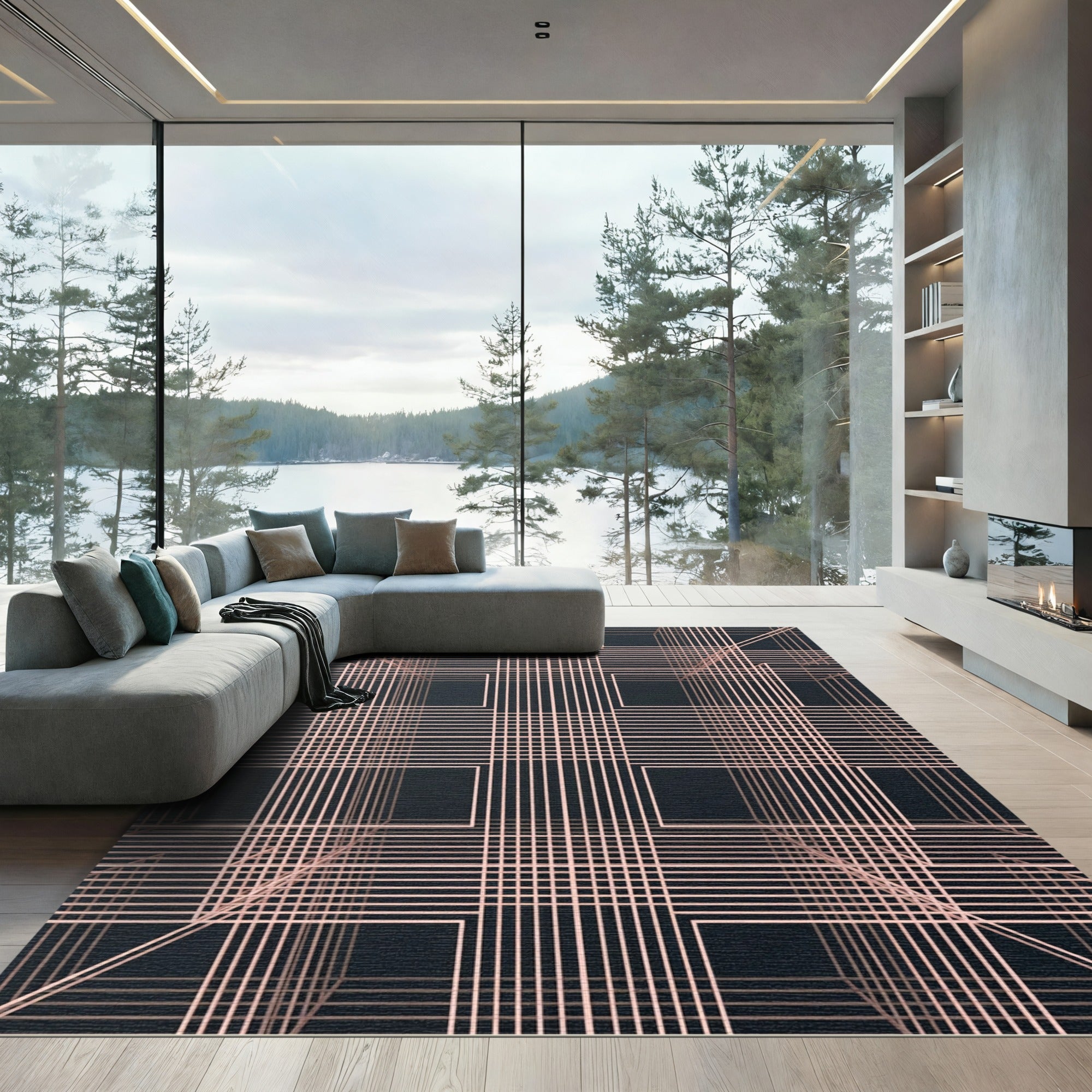 Blush Pink Geometric Cube Structure Rug