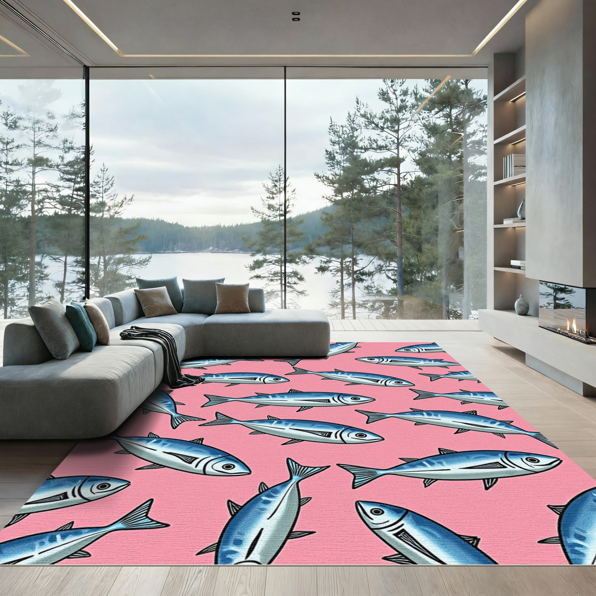 Blue School Shoal Sardine Pattern Rug